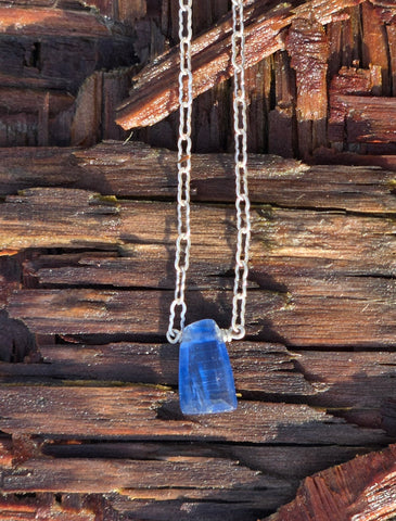 Blue Kyanite Free Form Faceted Sterling Silver Necklace