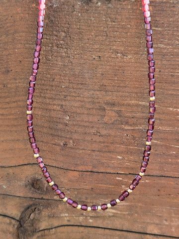 Garnet Faceted Dice 14K Gold Infinity Beaded Necklace