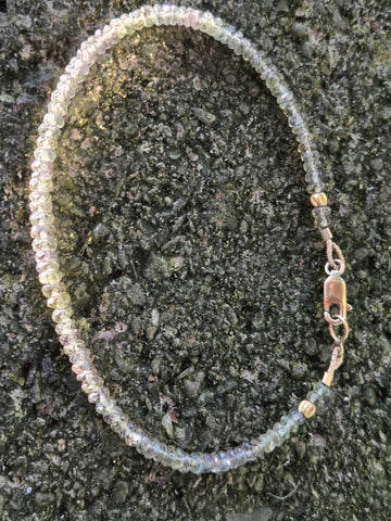 Green Sapphire and Ancient Egyptian Gold Bead Replica 18k & 14K Gold Bracelet