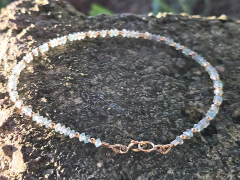 Aquamarine Faceted UFO 14K and 10K Gold Beaded Bracelet