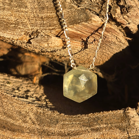 Phrenite Faceted Hexagon Sterling Silver Necklace