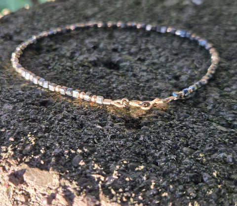 Pyrite Faceted Dice 14K and 10K Gold Beaded Bracelet