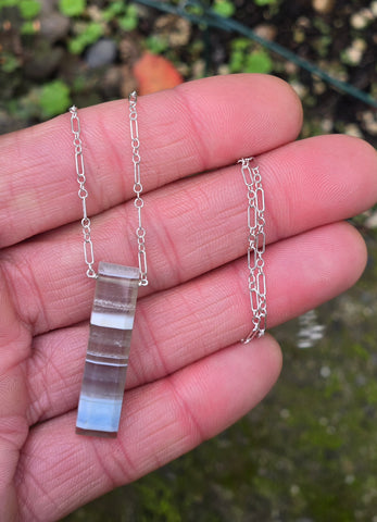 Blue Striped Opal Faceted Sterling Silver Necklace