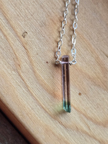 Morroredondo Brazilian Watermelon Tourmaline Crystal Sterling Silver Necklace