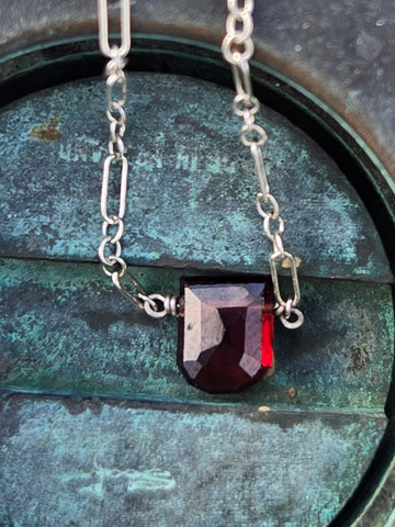 Garnet Faceted Chalice Sterling Silver Necklace