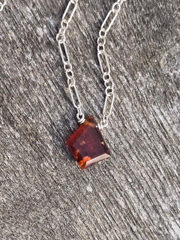 Hessonite Garnet Free Form Portrait Cut Sterling Silver Necklace