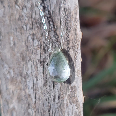 Moss Agate Faceted Briolette Sterling Silver Necklace