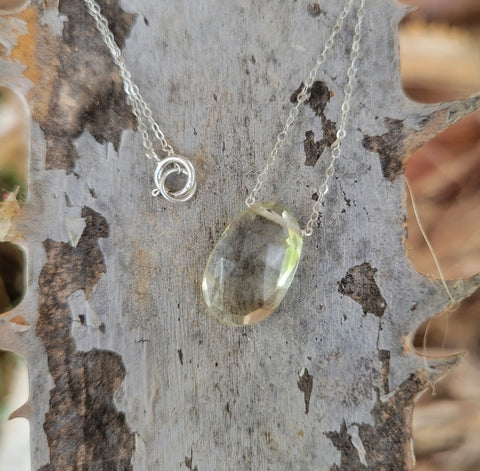 Prasiolite Faceted Big Briolette Sterling Silver Necklace