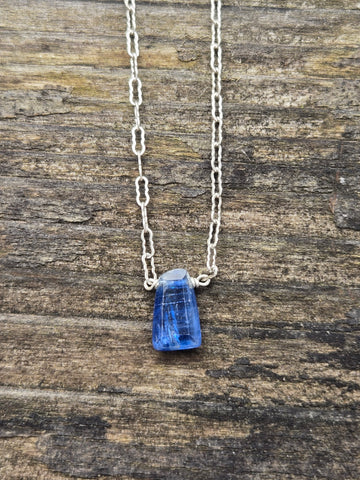 Blue Kyanite Free Form Faceted Sterling Silver Necklace