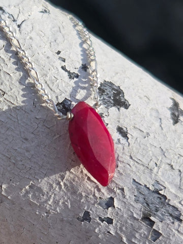 Ruby Faceted Marquise Sterling Silver Necklace