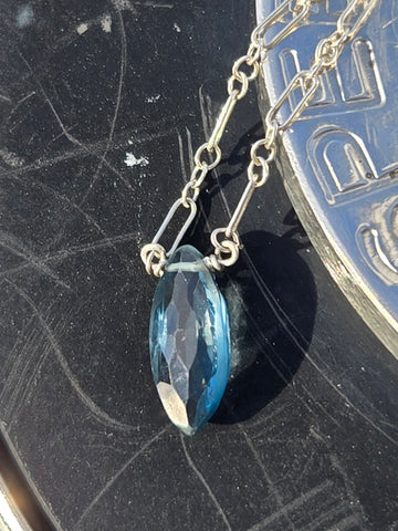 London Blue Topaz Faceted Marquise Sterling Silver Necklace