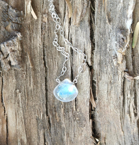 Rainbow Moonstone Briolette Sterling Silver Necklace