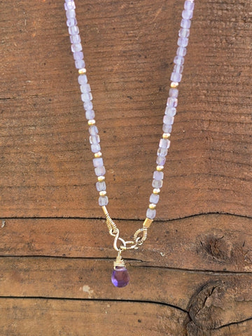 Amethyst Faceted Dice Ombre 14K Gold Infinity Beaded Necklac