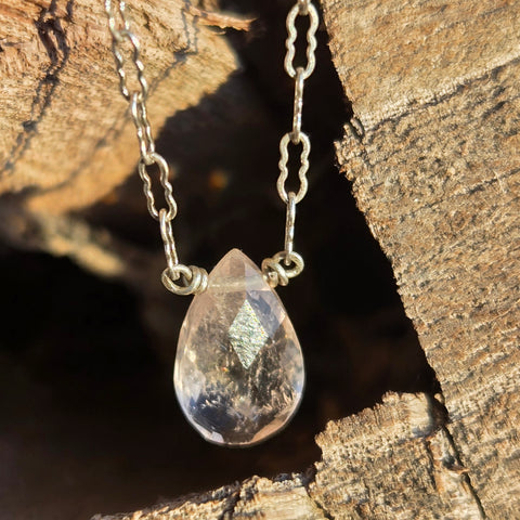 Morganite Faceted Briolette Sterling Silver Necklace