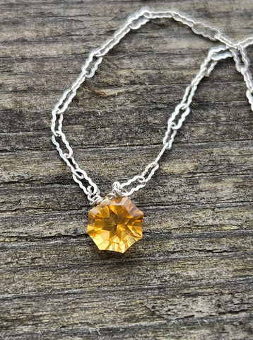 Citrine Fantasy Facet Sterling Silver Necklace