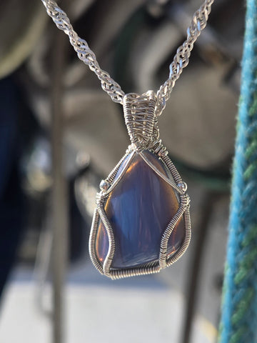 Swedish Blue Sterling Silver Wire Wrap Necklace