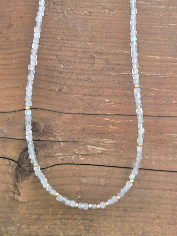 Labradorite Faceted Dice 14K Gold Infinity Beaded Necklace