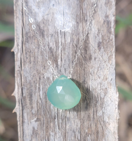 Green Chalcedony Faceted Briolette Sterling Silver Necklace