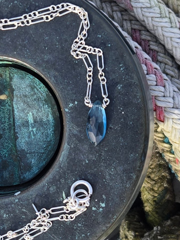London Blue Topaz Faceted Marquise Sterling Silver Necklace