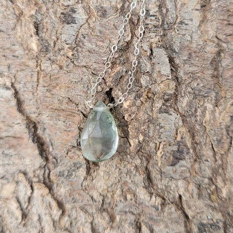 Moss Quartz Faceted Briolette Sterling Silver Necklace