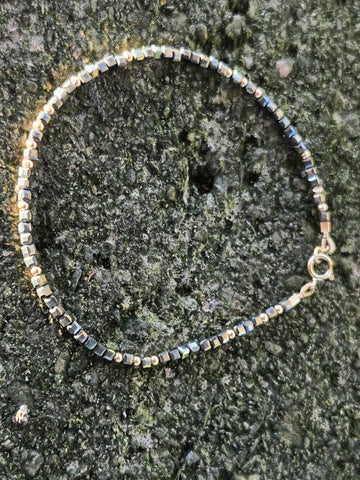 Pyrite Faceted Dice 14K and 10K Gold Beaded Bracelet