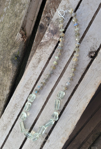 Prasiolite Faceted Free Form with Labradorite Infinity Necklace
