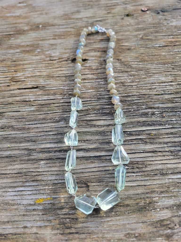 Prasiolite Faceted Free Form with Labradorite Infinity Necklace