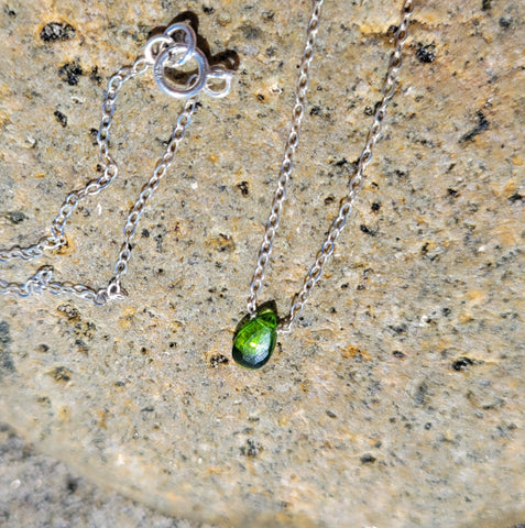 Green Chrome Diopside Faceted Briolette Sterling Silver Necklace