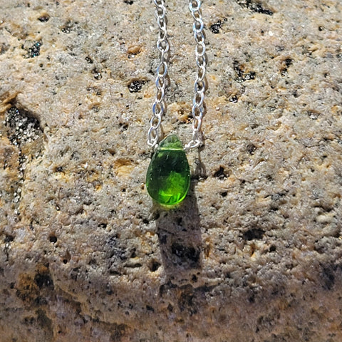 Green Chrome Diopside Faceted Briolette Sterling Silver Necklace