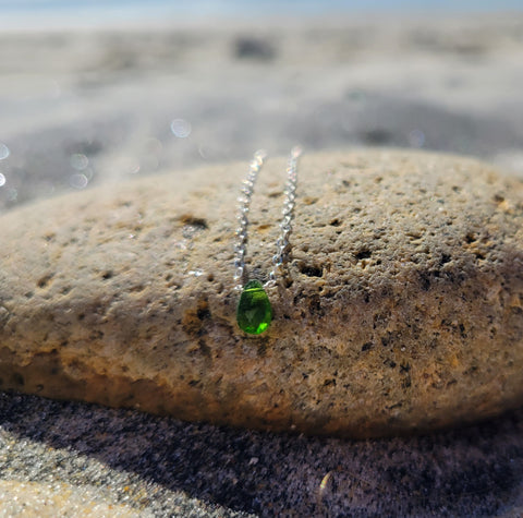 Green Chrome Diopside Faceted Briolette Sterling Silver Necklace