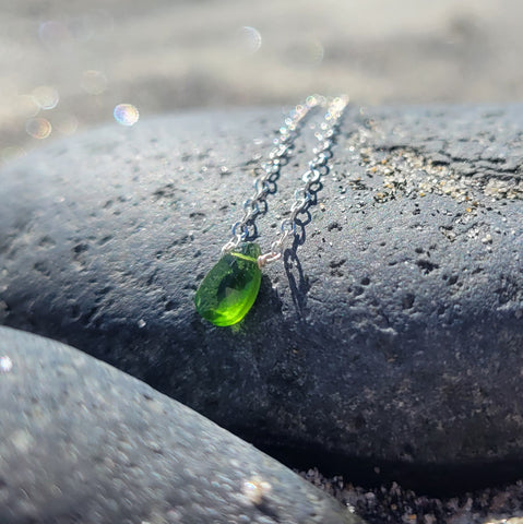 Green Chrome Diopside Faceted Briolette Sterling Silver Necklace