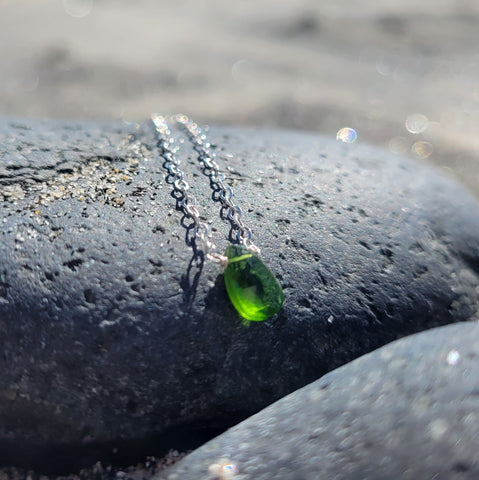 Green Chrome Diopside Faceted Briolette Sterling Silver Necklace