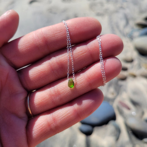 Green Chrome Diopside Faceted Briolette Sterling Silver Necklace
