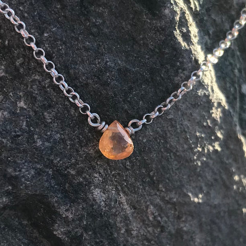 Mandarine Garnet Faceted Briolette Sterling Silver Neckkace