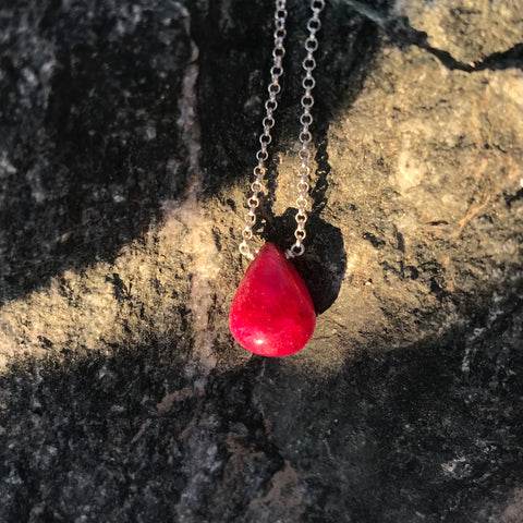 Ruby Briolette Sterling Silver Necklace
