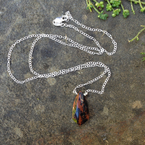 Mahogany Obsidian Art Deco Drop Necklace