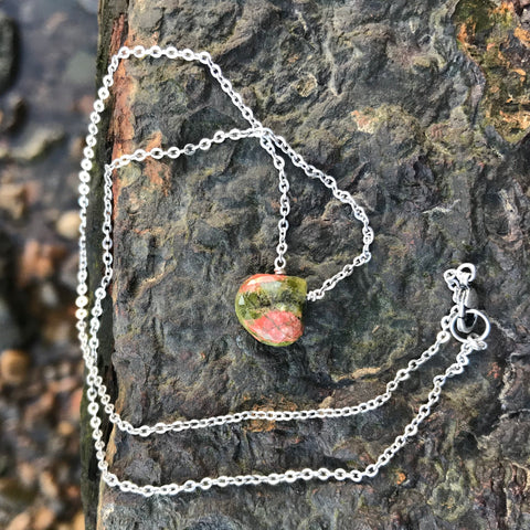 Unakite Jasper Faceted Briolette Necklace Root & Third Eye Chakras
