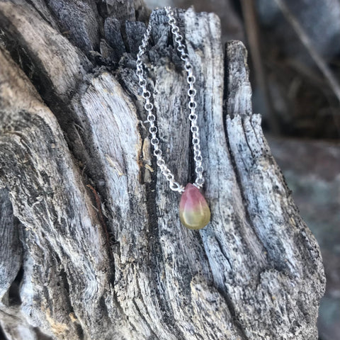 Watermelon Tourmaline Briolette Sterling Silver Necklace