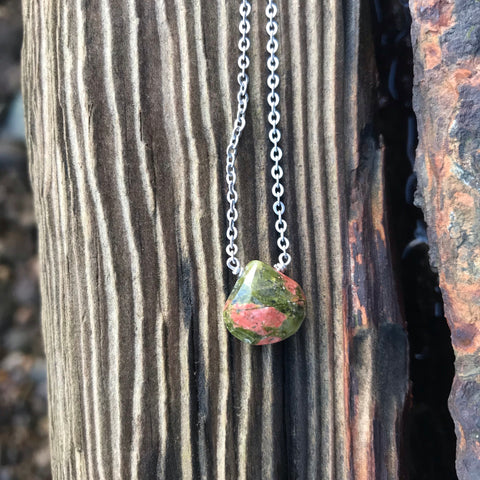 Unakite Jasper Faceted Briolette Necklace Root & Third Eye Chakras