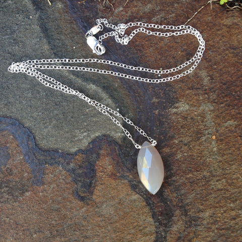 Grey Chalcedony Faceted Marquise Necklace