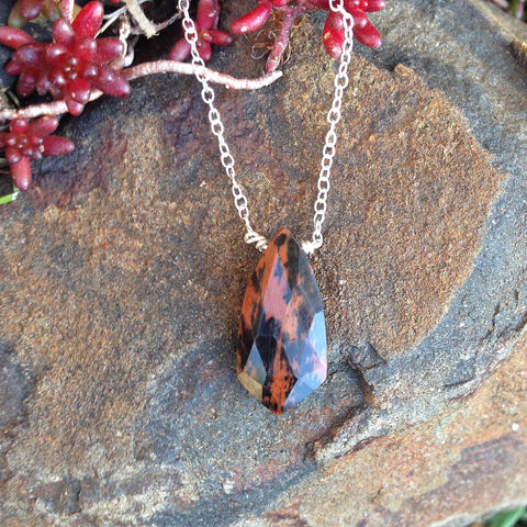 Mahogany Obsidian Art Deco Drop Necklace