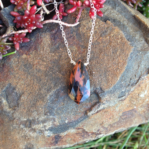 Mahogany Obsidian Art Deco Drop Necklace