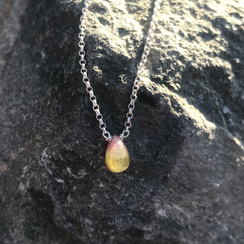 Watermelon Tourmaline Briolette Sterling Silver Necklace