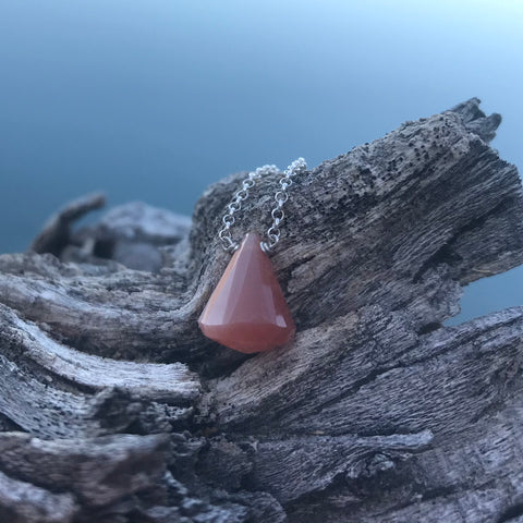 Peach Moonstone Faceted Sterling Silver Necklace