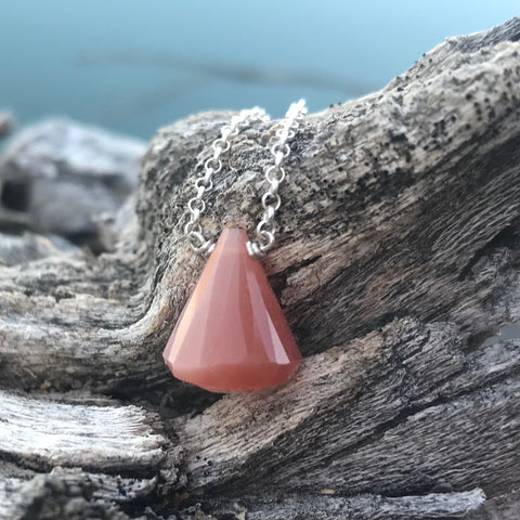 Peach Moonstone Faceted Sterling Silver Necklace