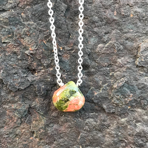 Unakite Jasper Faceted Briolette Necklace Root & Third Eye Chakras