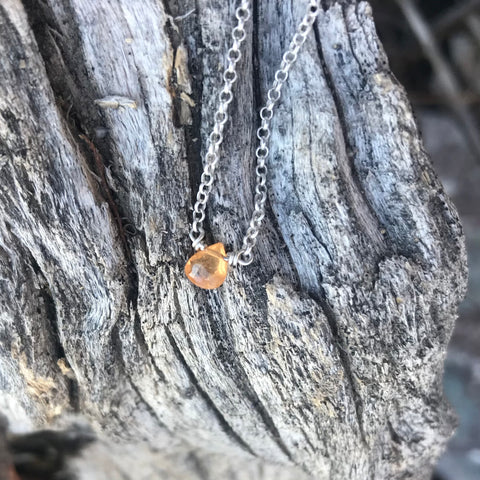 Mandarine Garnet Faceted Briolette Sterling Silver Neckkace