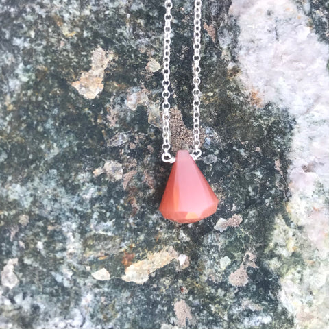 Peach Moonstone Faceted Sterling Silver Necklace
