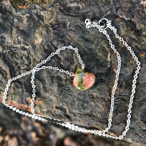 Unakite Jasper Faceted Briolette Necklace Root & Third Eye Chakras