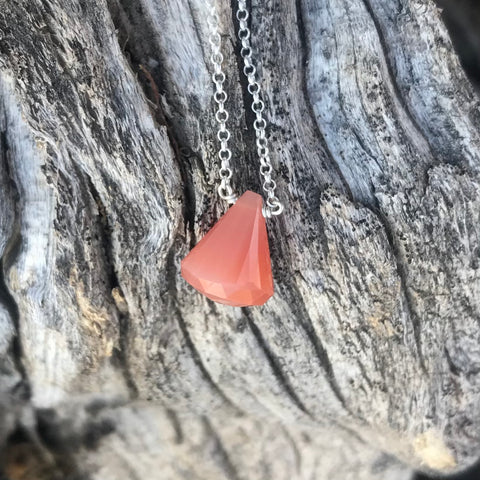 Peach Moonstone Faceted Sterling Silver Necklace